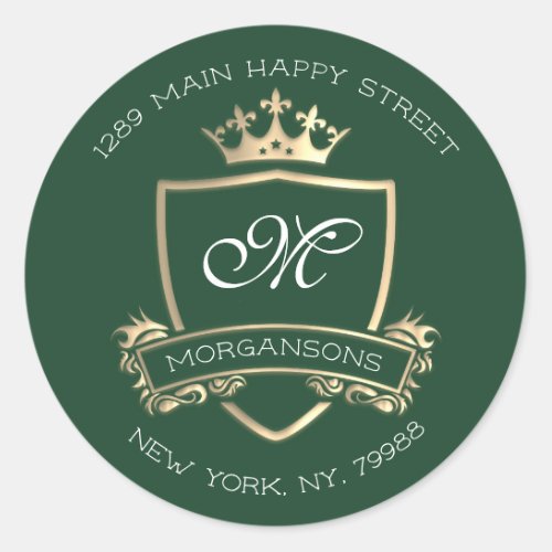 Monogram Return Address Crown Royal Gold Woodland Classic Round Sticker