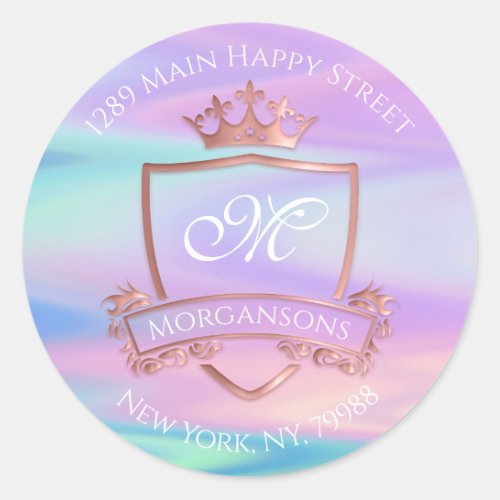 Monogram Return Address Crown Royal Holograph Classic Round Sticker