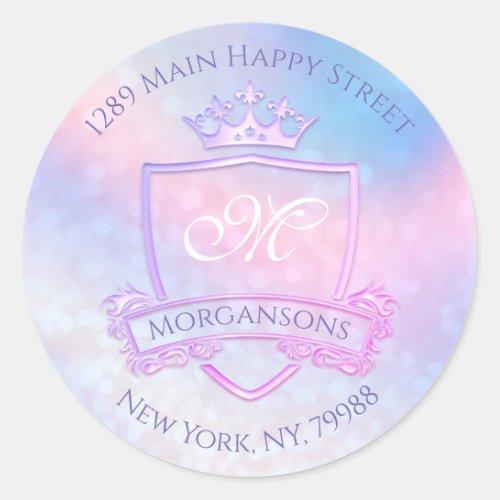 Monogram Return Address Crown Royal Holograph VIP Classic Round Sticker