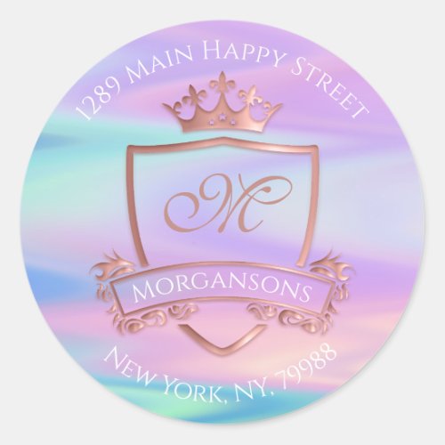 Monogram Return Address Crown Royal Holographic Classic Round Sticker