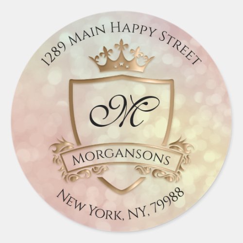 Monogram Return Address Crown Royal Rose Holograph Classic Round Sticker
