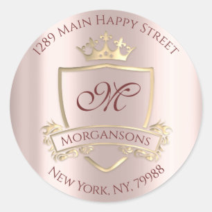 Monogram Return Address Crown Royal RSVP Lux Rose Classic Round Sticker