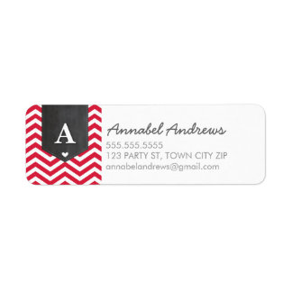 MONOGRAM RETURN ADDRESS modern chevron bright red Label