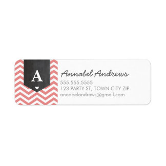 MONOGRAM RETURN ADDRESS modern chevron coral pink Label