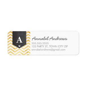 MONOGRAM RETURN ADDRESS modern chevron gold foil Label