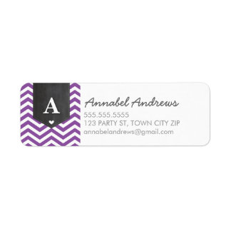 MONOGRAM RETURN ADDRESS modern chevron purple Label