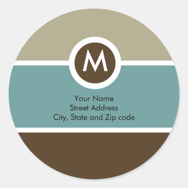 Monogram Return Address Sticker - Beige/Blue/Brown (Front)