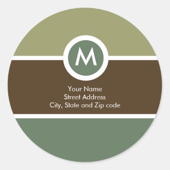 Monogram Return Address Sticker - Brown & Green by mazarakes at Zazzle