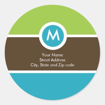 Monogram Return Address Sticker - Green/blue/brown by mazarakes at Zazzle