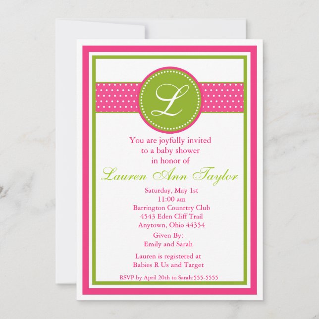 Monogram Ribbon Baby Shower Invitation (Front)