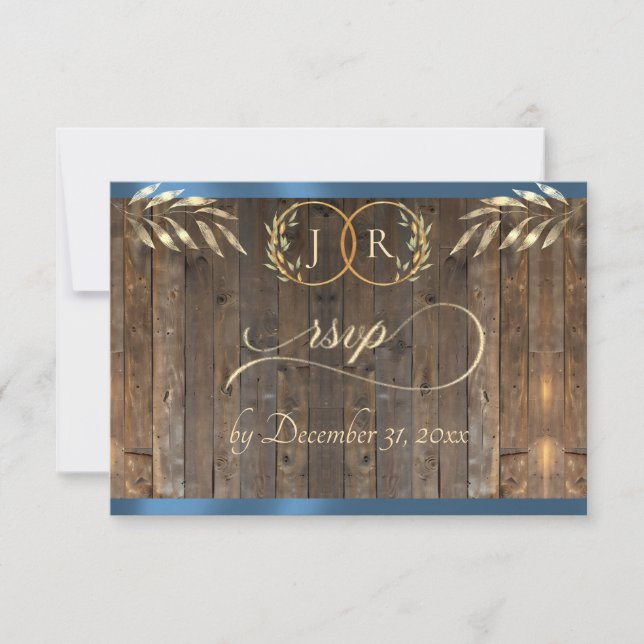 Monogram & Ribbon - Blue RSVP Card (Front)