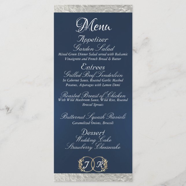 Monogram & Ribbon - Blue Wedding Menu (Front)