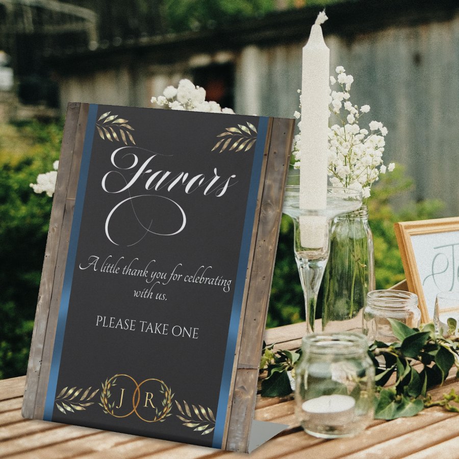 Monogram & Ribbon Favors - Blue Pedestal Sign