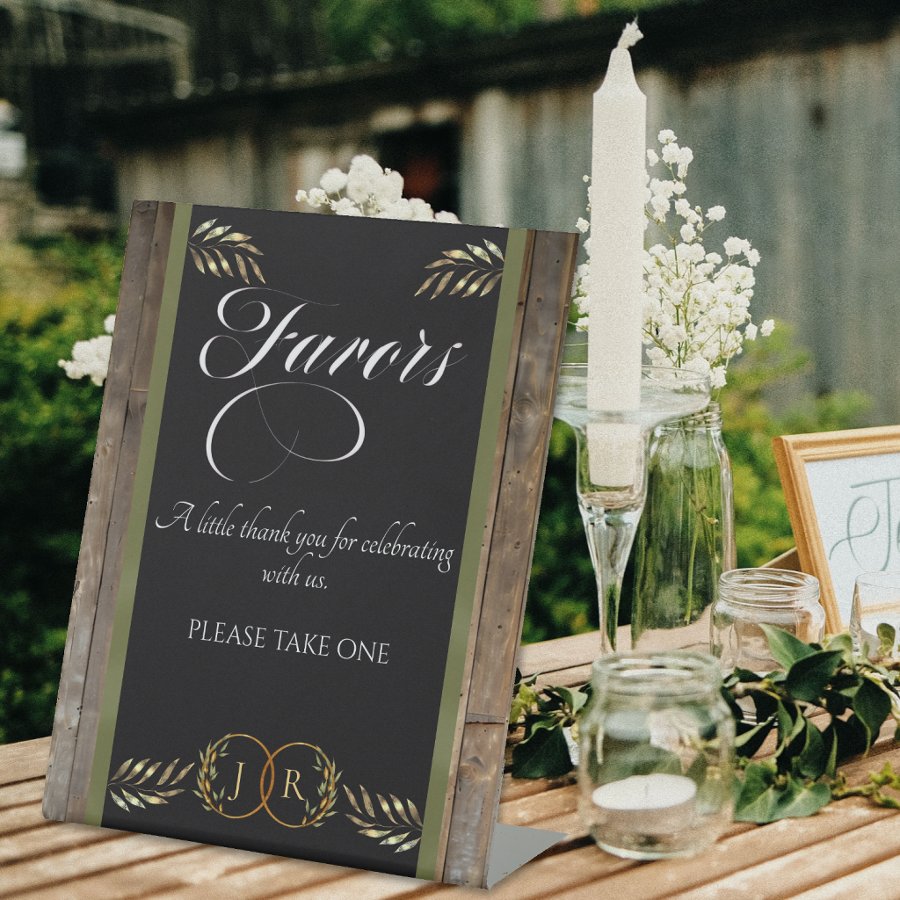 Monogram & Ribbon Favors - Sage Pedestal Sign