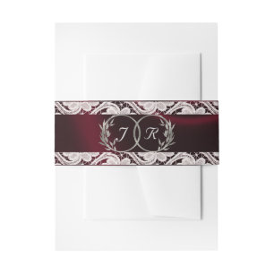 Monogram, Ribbon & Lace - Burgundy Invitation Belly Band