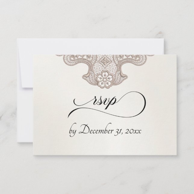 Monogram, Ribbon & Lace - Cream RSVP Card (Front)
