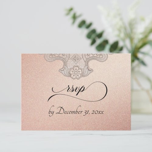 Monogram, Ribbon &amp; Lace - Rose Gold RSVP Card
