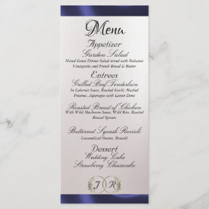 Monogram & Ribbon - Pearl White Wedding Menu