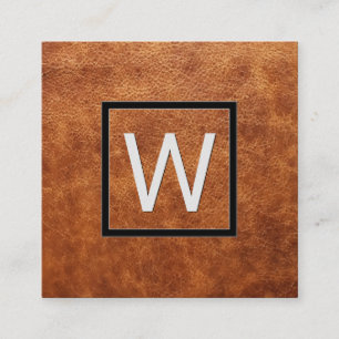Monogram Rich Brown Leather Square Business Card