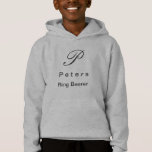 Monogram Ring Bearers Youth Boys Hoodie<br><div class="desc">This pullover hoodie is shown in a grey color with a Charcoal color initial in script with last name in print along with "ring bearer" in print beneath it. Plain back, customize this item with your name and initial[s] by clicking on customize button, look to right and find appropriate boxes...</div>