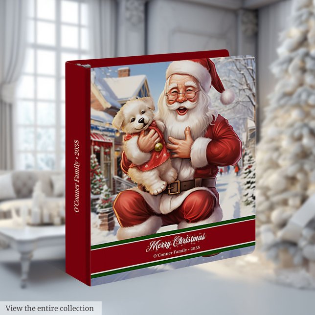 Monogram Ring Binder Santa Claus with Puppy Gift (Monogram Ring Binder Santa Claus with Puppy Gift)