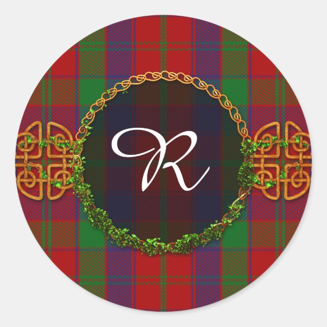 Monogram Robertson Tartan Classic Round Sticker (Front)