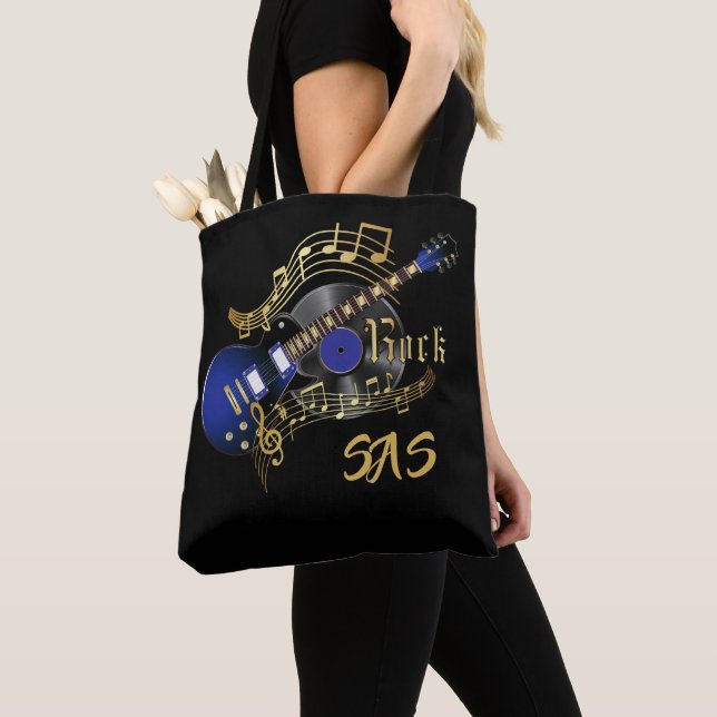 Monogram Rock Guitar - Blue Tote Bag (Close Up)
