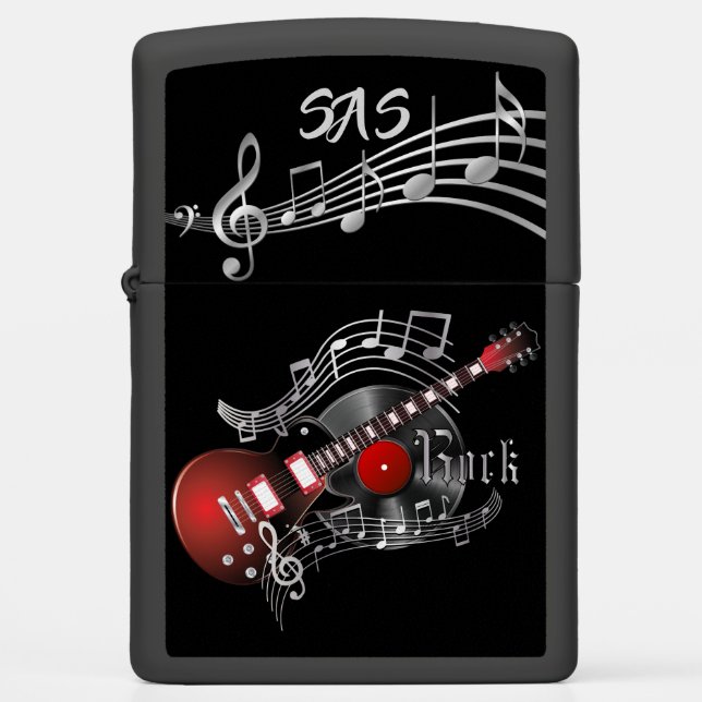 Monogram Rock Guitar - Red Zippo Lighter (Front)