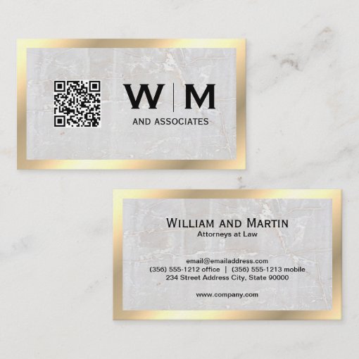 Monogram | Rock Slate | Gold Border | QR Code Business Card | Zazzle
