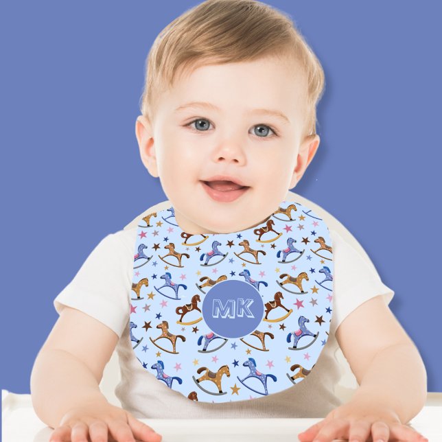 Monogram Rocking Horses and Stars Pattern Baby Bib (Creator Uploaded)