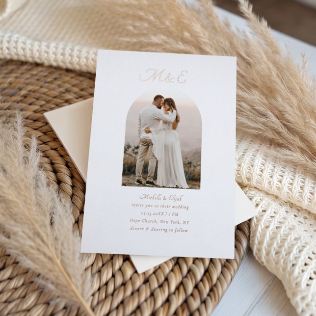 Monogram Romantic Chic Arch Photo Wedding Foil Invitation (Creator Uploaded)