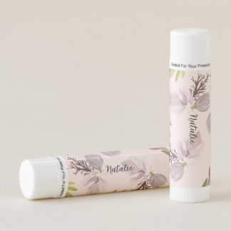Monogram romantic floral pattern pastel pink lip balm