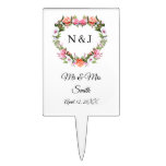 Monogram Romantic Roses Floral Heart Cake Topper