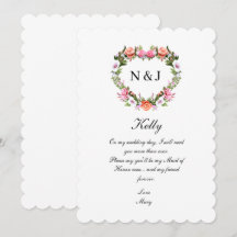 Monogram Romantic Roses Floral Heart Maid Of Honor