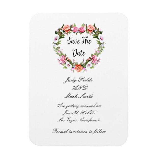 Monogram Romantic Roses Floral Heart Save The Date Magnet (Vertical)
