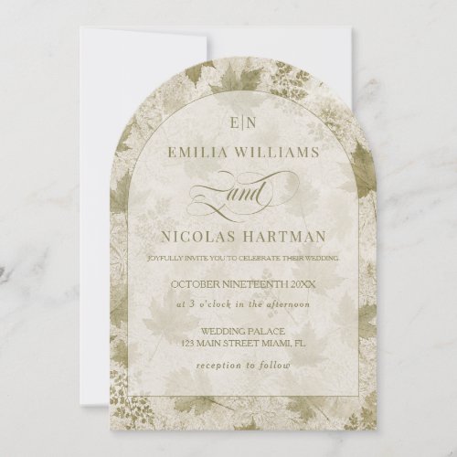 Monogram Romantic Sage Ivory Wedding Invitation