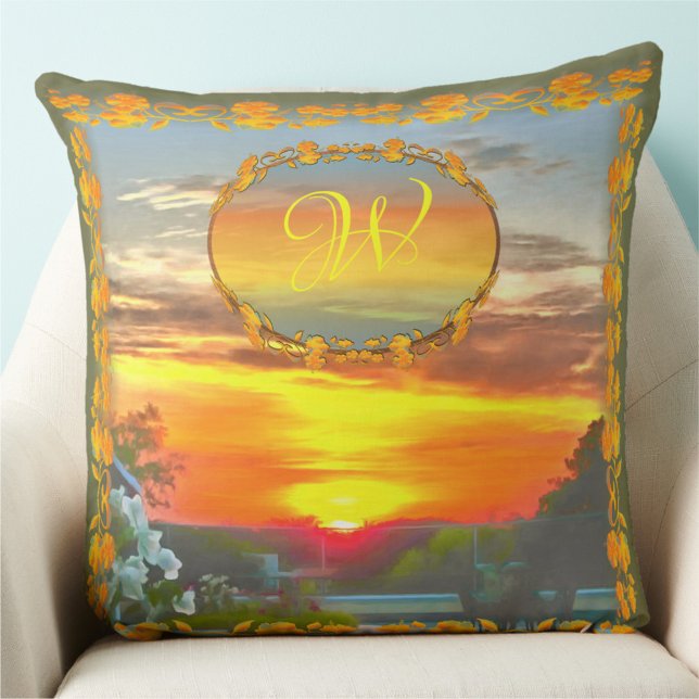 Monogram Rooftop Sunset 2295 Throw Pillow (Creator Uploaded)