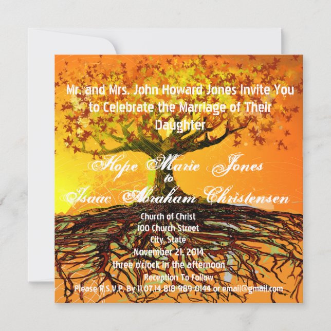 Monogram Roots of Love Square Wedding Invitation (Front)