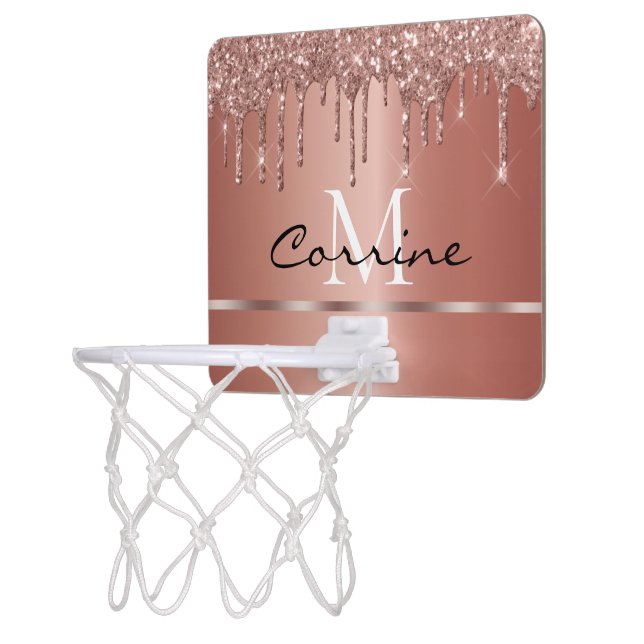 Monogram Ros Gold Metallic Dripping Glitter Mini Basketball Hoop (Left)