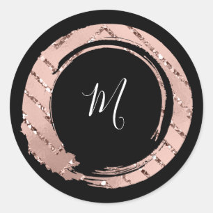 Monogram Rose Blush Frame Boutique Black VIP Classic Round Sticker