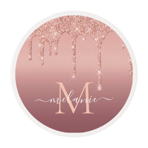 Monogram Rose Blush Glitter Edible Frosting Rounds