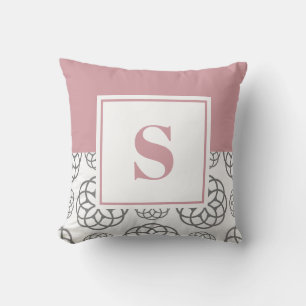 Monogram Rose Blush Pink Pattern Throw Pillow