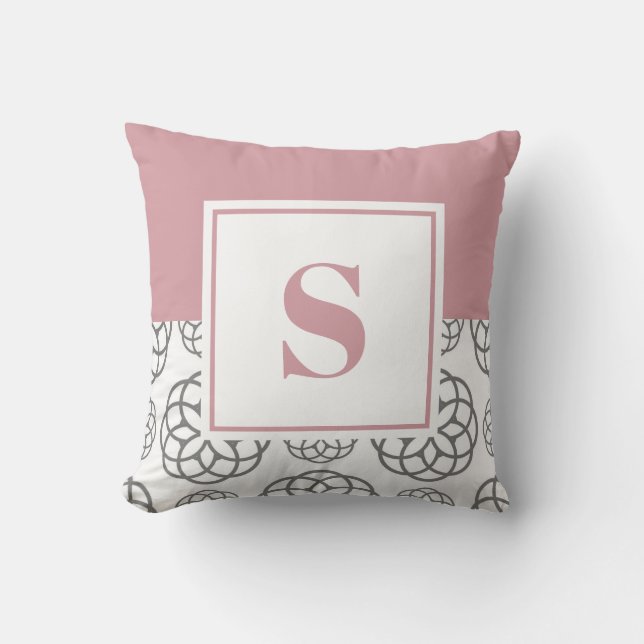 Monogram Rose Blush Pink Pattern Throw Pillow (Front)