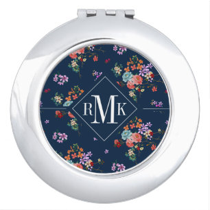 Monogram Rose Bouquet Floral Pattern Compact Mirror