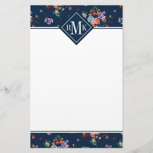 Monogram Rose Bouquet Floral Pattern Stationery