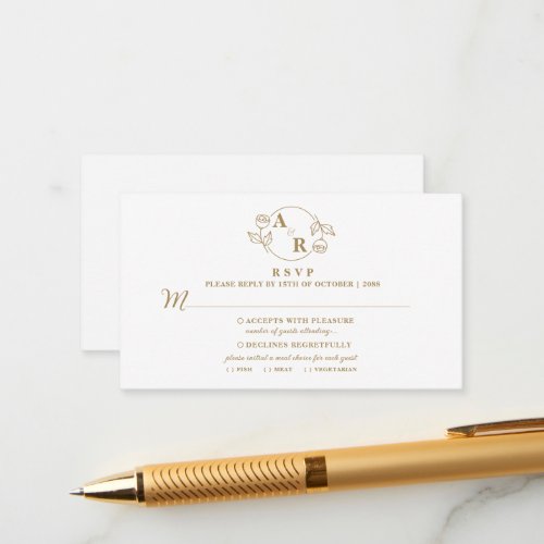 Monogram rose classic elegant floral wedding RSVP Enclosure Card