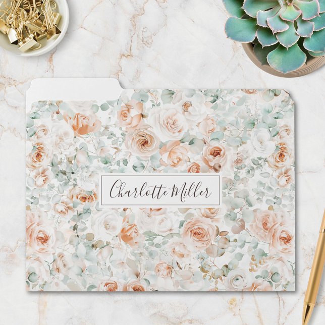 Monogram Rose Flowers Eucalyptus Leaves Floral File Folder (In situ)