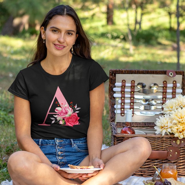 Monogram Rose Gold Alphabet A Watercolor Flowers T-Shirt (Creator Uploaded)