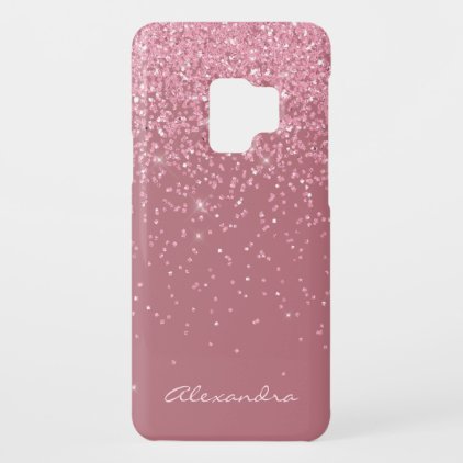 Monogram Rose Gold and Glitter Background Case-Mate Samsung Galaxy S9 Case
