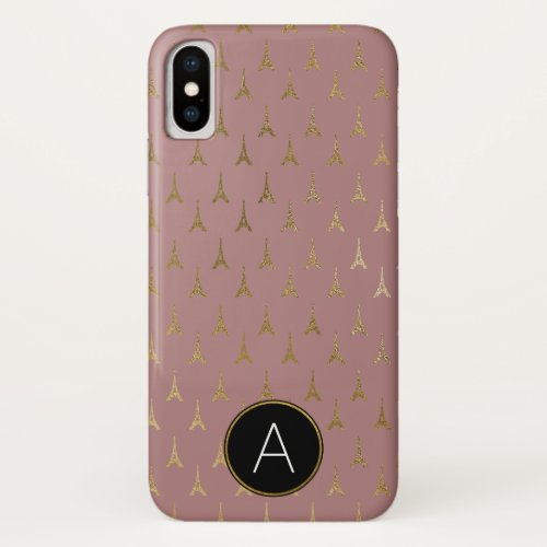 Monogram Rose Gold and Gold Foil Paris France iPhone X Case